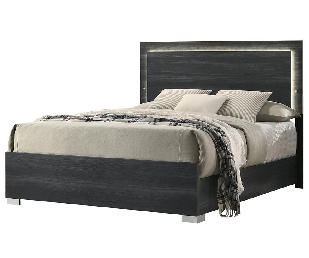 Base de lit Freya Queen grise contemporaineavec LED intégrées